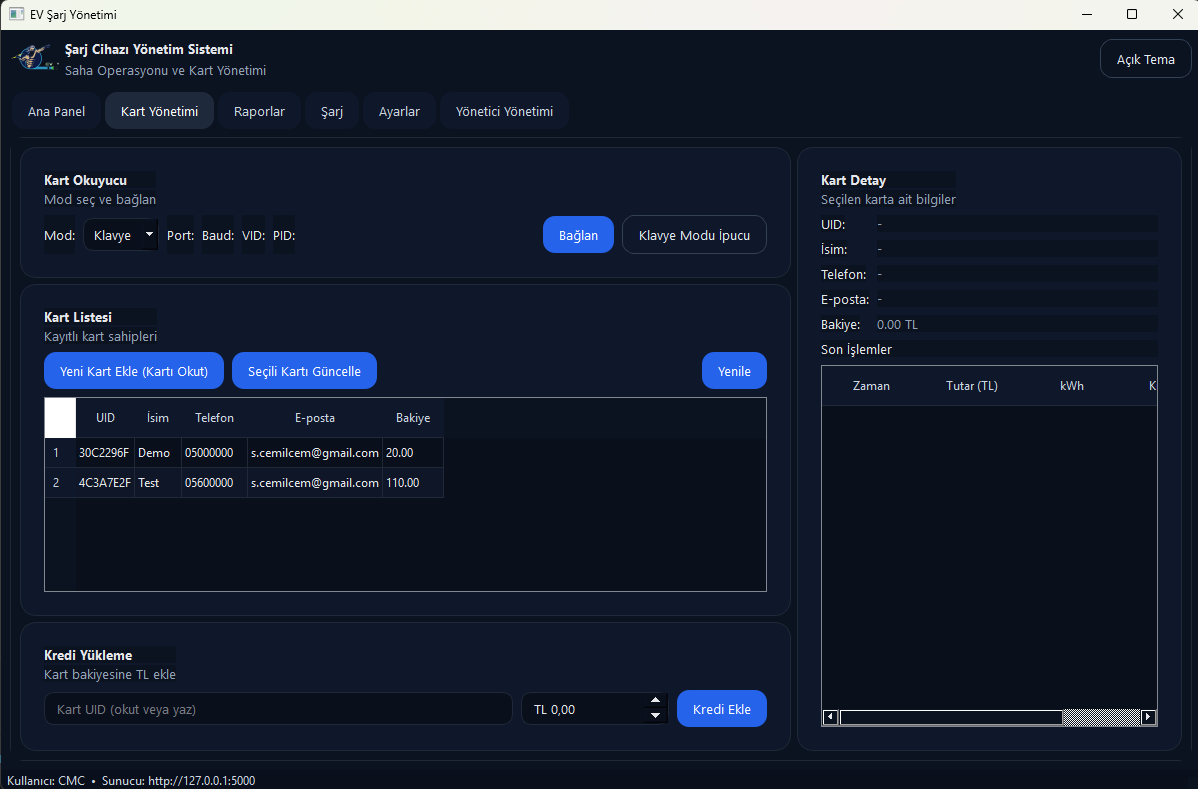 EV Şarj Kontrol Yazılımı